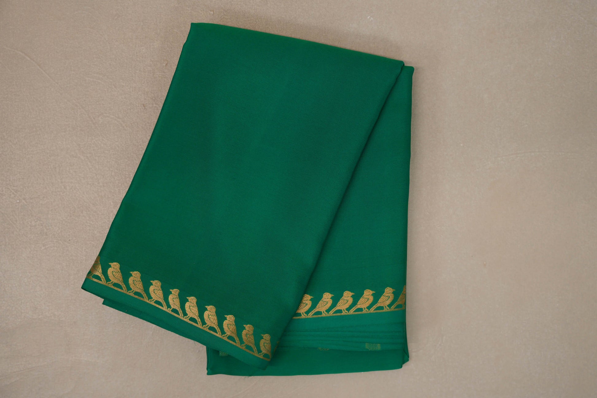 folded Emerald Green Mysore Silk Saree