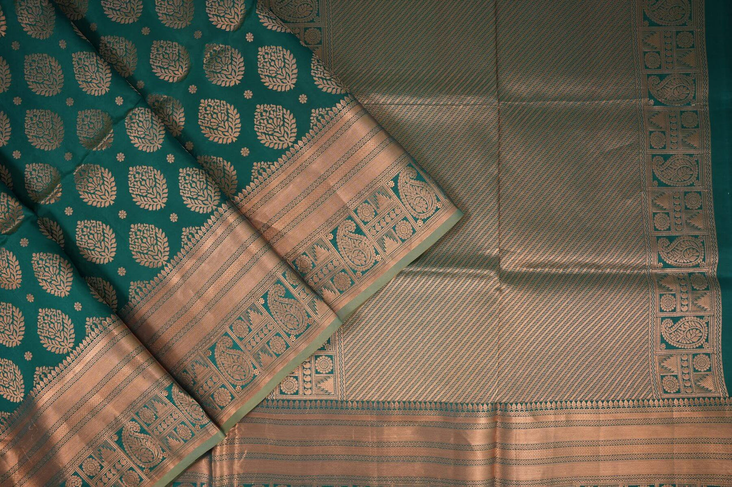 Peacock green soft silk saree