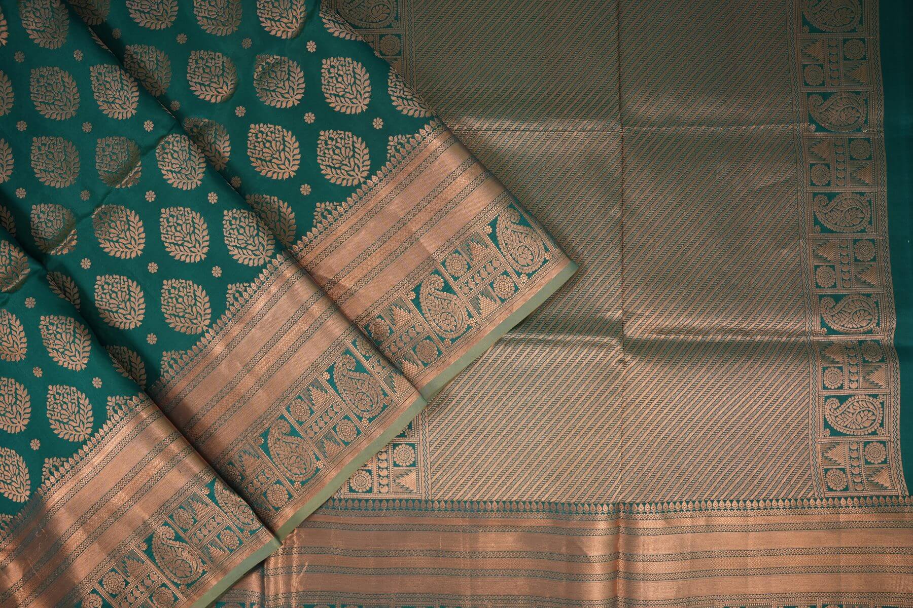 Peacock green soft silk saree
