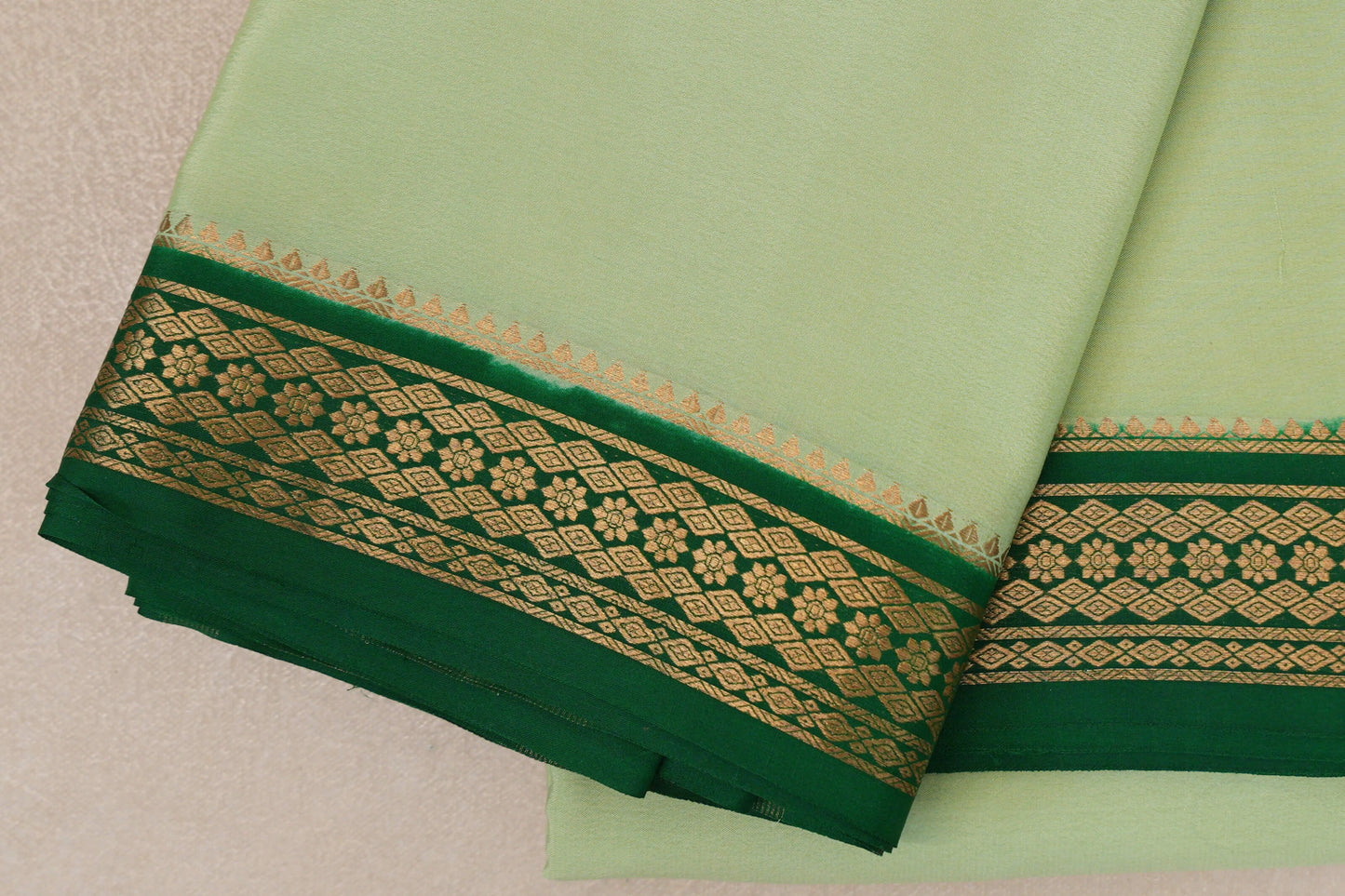 Pastel Pistachio Green  Mysore Silk Saree border