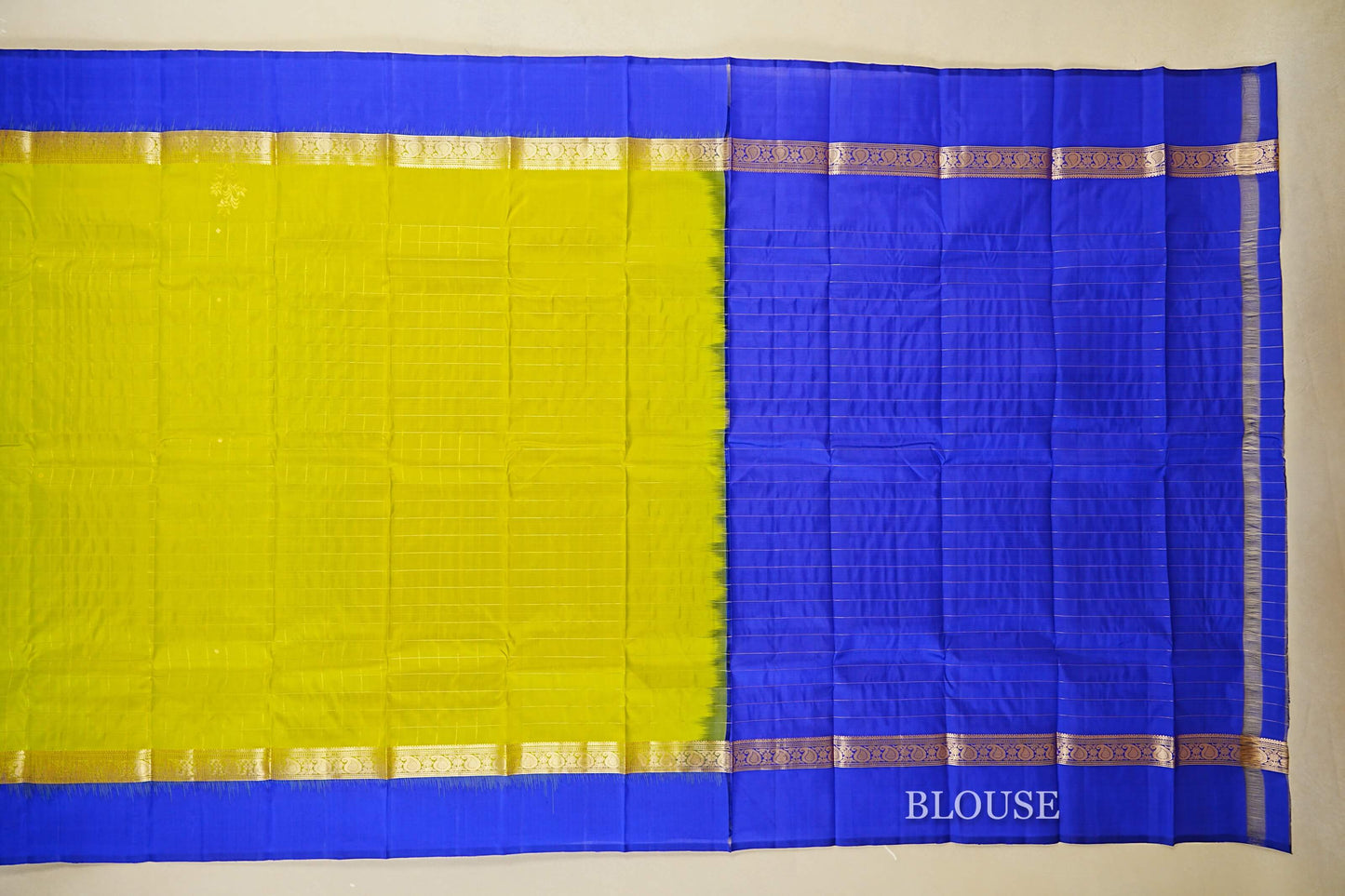 Dual Tone of Green and yellow Light Weight Kanchipuram Silk Saree blouse