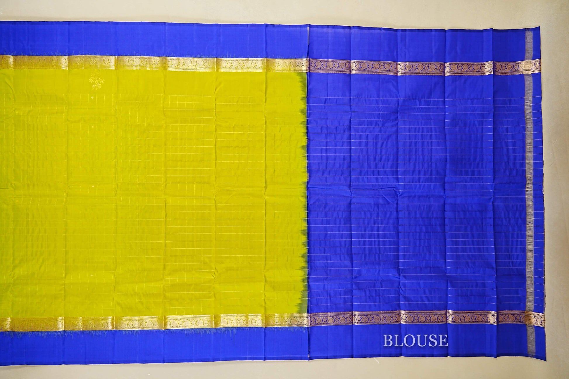 Dual Tone of Green and yellow Light Weight Kanchipuram Silk Saree blouse