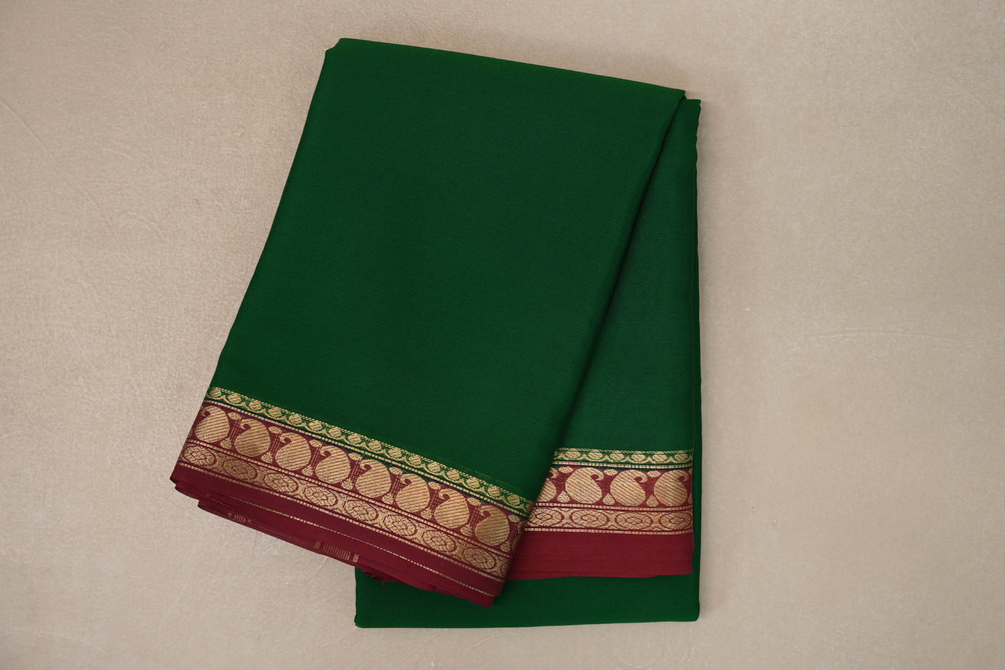 folded Forest Green Mysore Silk Saree