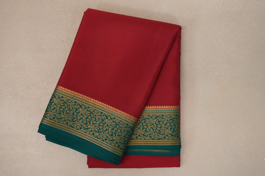 folded Deep Red Mysore Silk Saree 