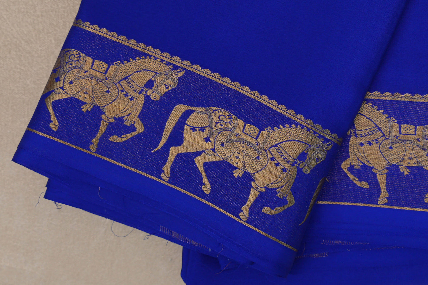 Bright Royal Blue Mysore Silk Saree border zoom