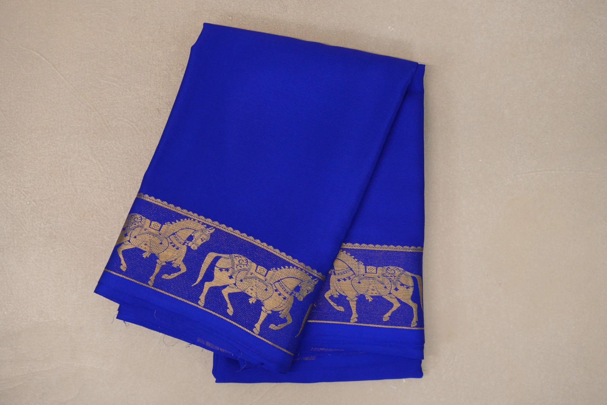 folded Bright Royal Blue Mysore Silk Saree