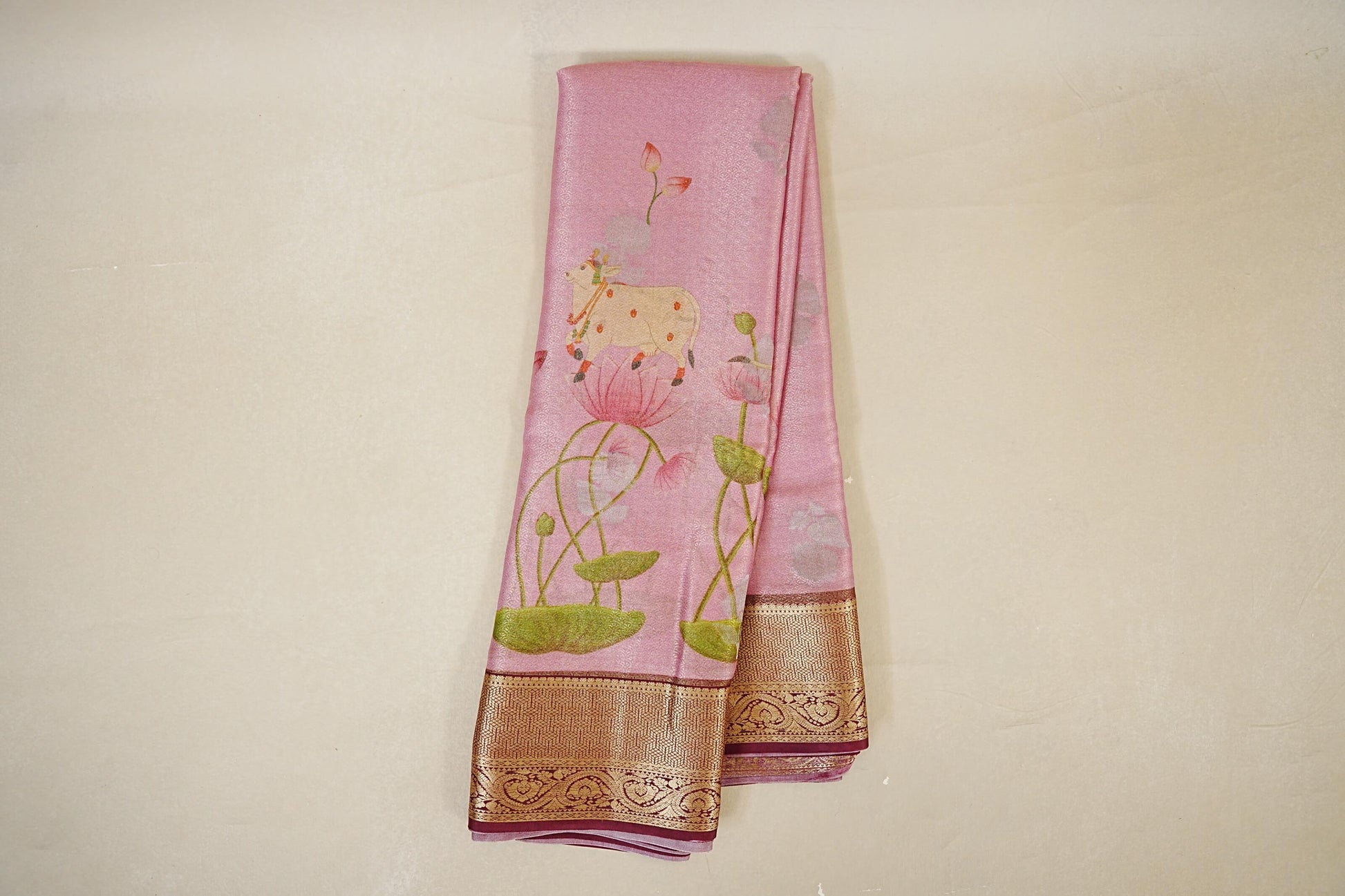 Dual Tone Pastel Pink with Antique Gold Mysore Silk Saree online