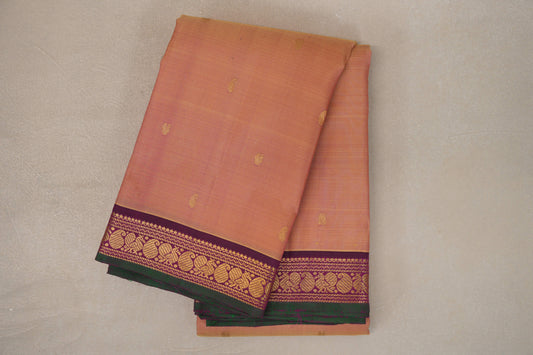 Dual Tone of Yellow and Pink with Deep Magenta Borders and Bottle Green Selvedge Vintage Kanjivaram Silk Saree by Shreenivas Silks PSSR019616