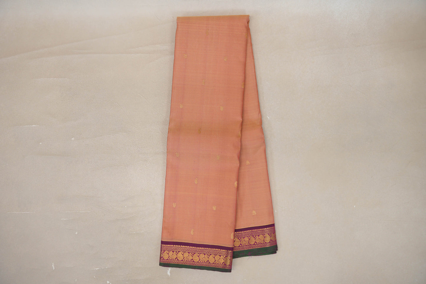 Dual Tone of Yellow and Pink with Deep Magenta Borders and Bottle Green Selvedge Vintage Kanjivaram Silk Saree by Shreenivas Silks PSSR019616