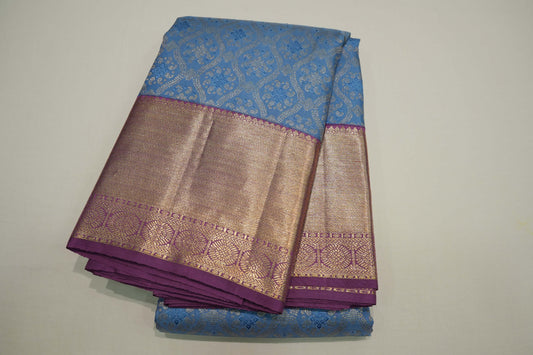 Bluish grey vintage kanchipuram silk saree
