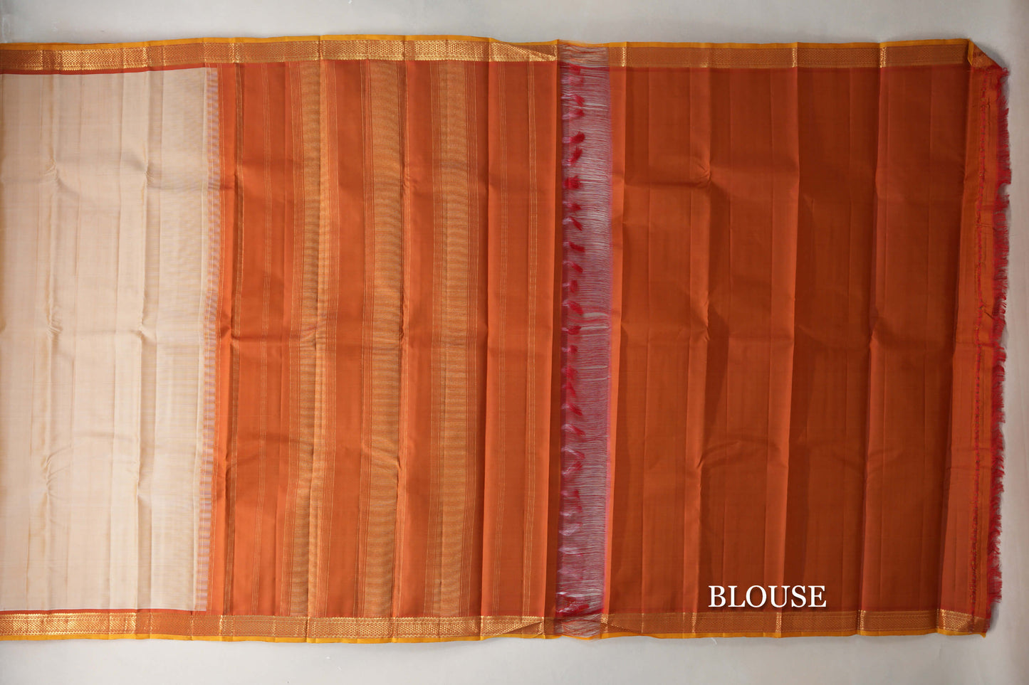 Light Mustard with Dual Tone of Red and Mustard Borders Vintage Kanjivaram Silk Saree by Shreenivas Silks PSSR019619