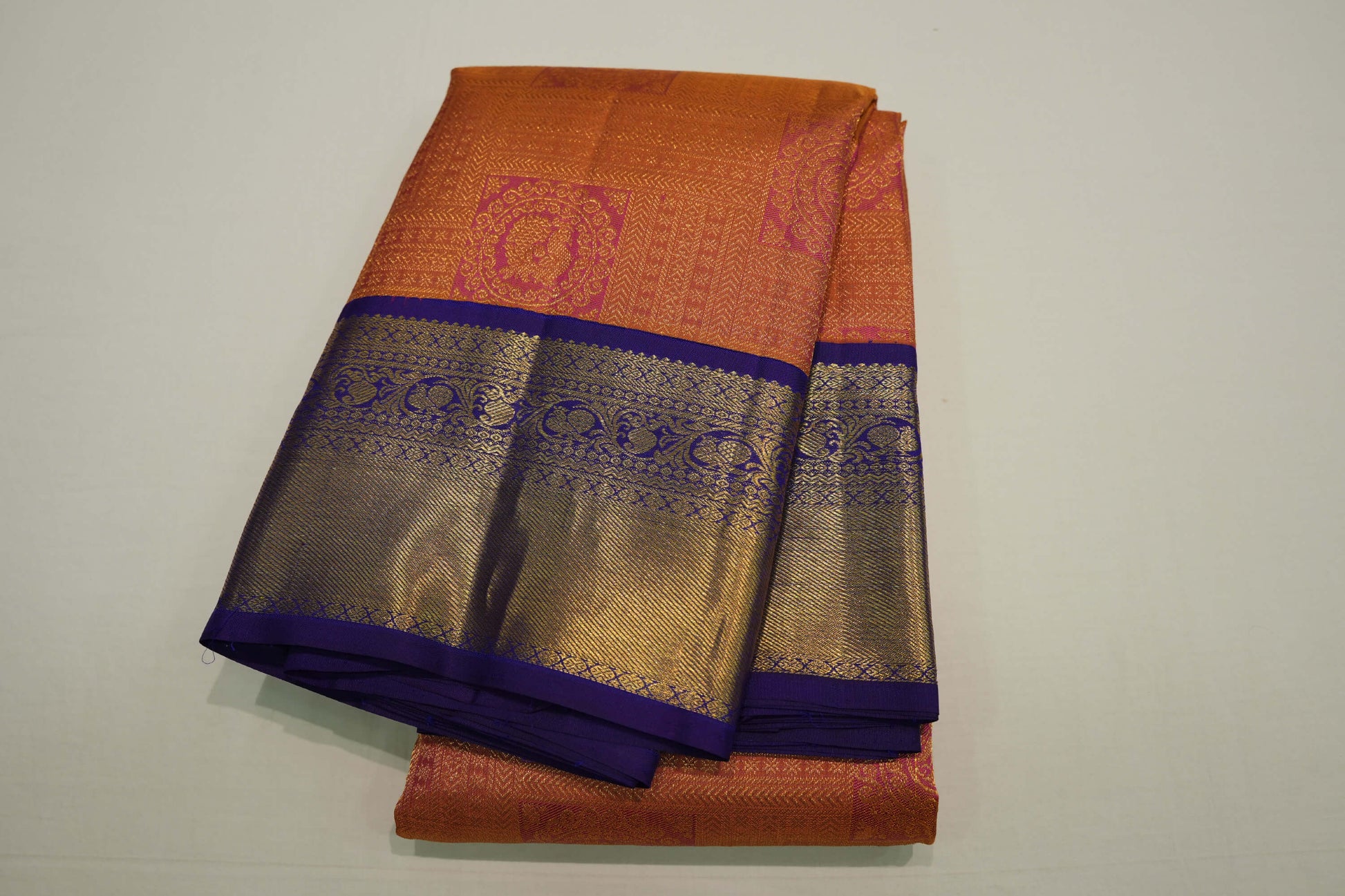Orangish pink vintage kanchipuram silk saree