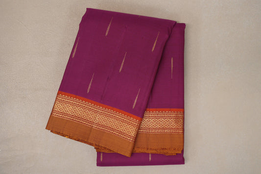 Magenta with Rust Orange Borders and Mustard Selvedge Vintage Kanjivaram Silk Saree by Shreenivas Silks PSSR019621