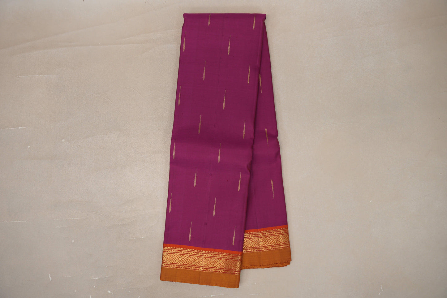 Magenta with Rust Orange Borders and Mustard Selvedge Vintage Kanjivaram Silk Saree by Shreenivas Silks PSSR019621
