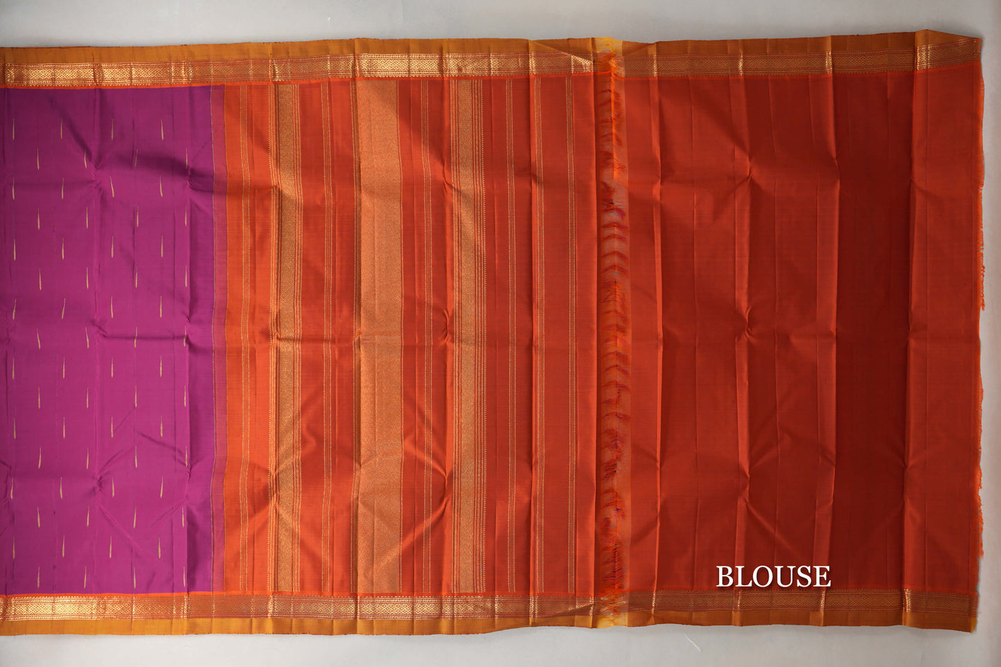 Magenta with Rust Orange Borders and Mustard Selvedge Vintage Kanjivaram Silk Saree by Shreenivas Silks PSSR019621