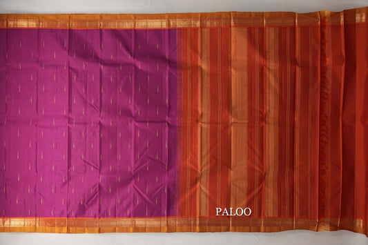 Magenta with Rust Orange Borders and Mustard Selvedge Vintage Kanjivaram Silk Saree by Shreenivas Silks PSSR019621