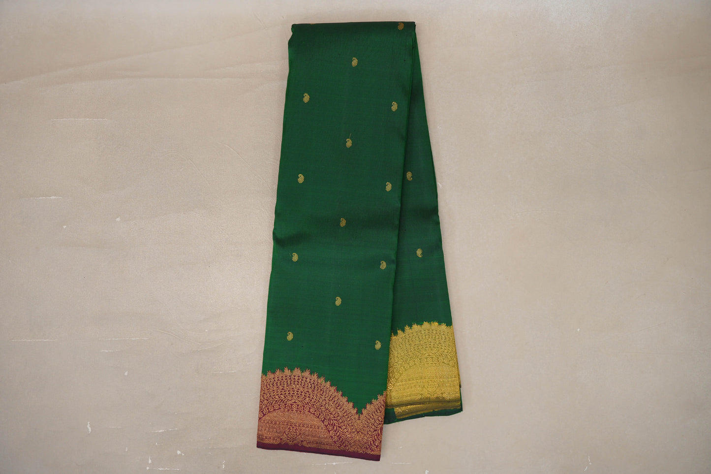 Forest Green with Deep Reddish Pink and Olive Green Borders Vintage Kanjivaram Silk Saree by Shreenivas Silks PSSR019622