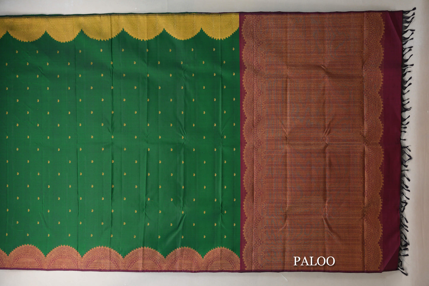 Forest Green with Deep Reddish Pink and Olive Green Borders Vintage Kanjivaram Silk Saree by Shreenivas Silks PSSR019622