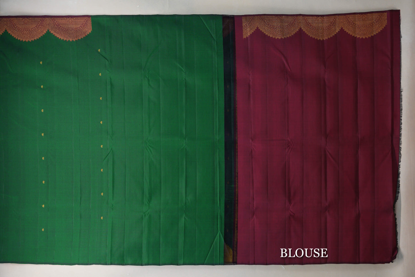 Forest Green with Deep Reddish Pink and Olive Green Borders Vintage Kanjivaram Silk Saree by Shreenivas Silks PSSR019622