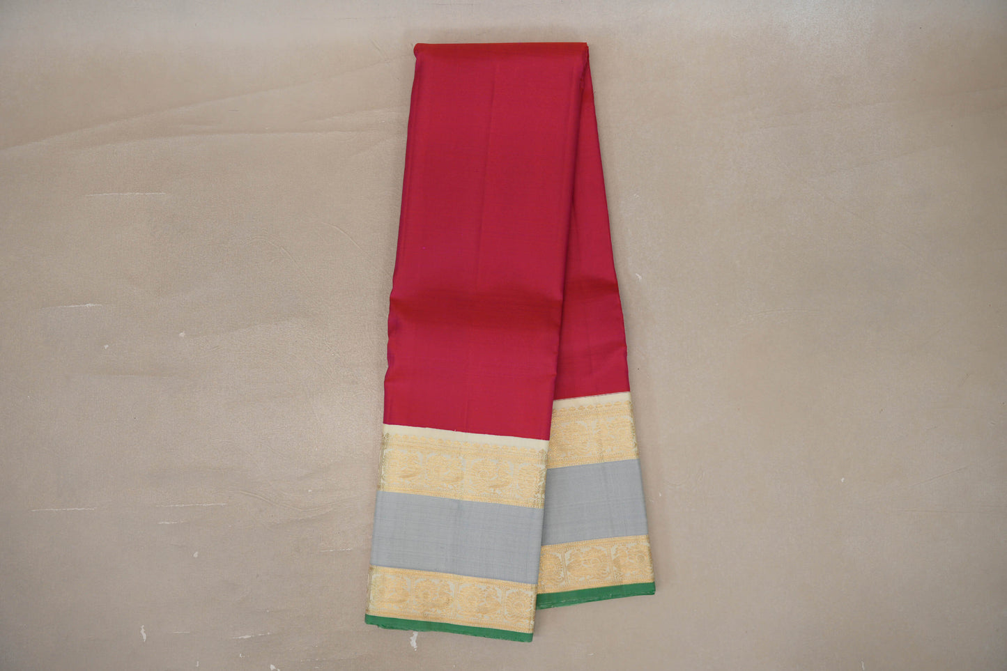Orangish Pink with Cream Rettai Pettu Borders Vintage Kanjivaram Silk Saree by Shreenivas Silks PSSR019623