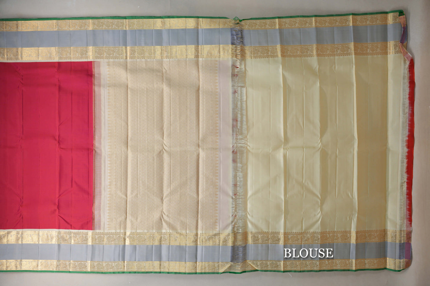 Orangish Pink with Cream Rettai Pettu Borders Vintage Kanjivaram Silk Saree by Shreenivas Silks PSSR019623