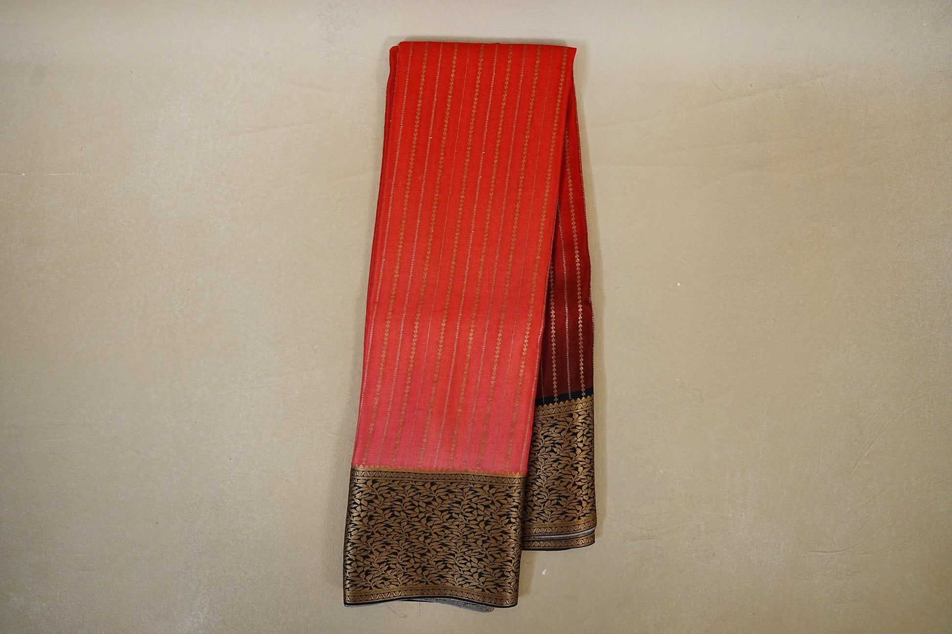 Dual Tone Deep Pink and Rust with Black Borders Mysore Silk Saree online