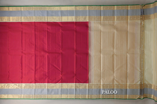 Orangish Pink with Cream Rettai Pettu Borders Vintage Kanjivaram Silk Saree by Shreenivas Silks PSSR019623