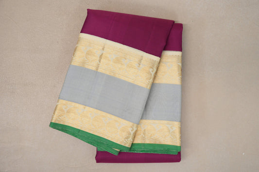 Deep Magenta with Cream Rettai Pettu Borders Vintage Kanjivaram Silk Saree by Shreenivas Silks PSSR019624