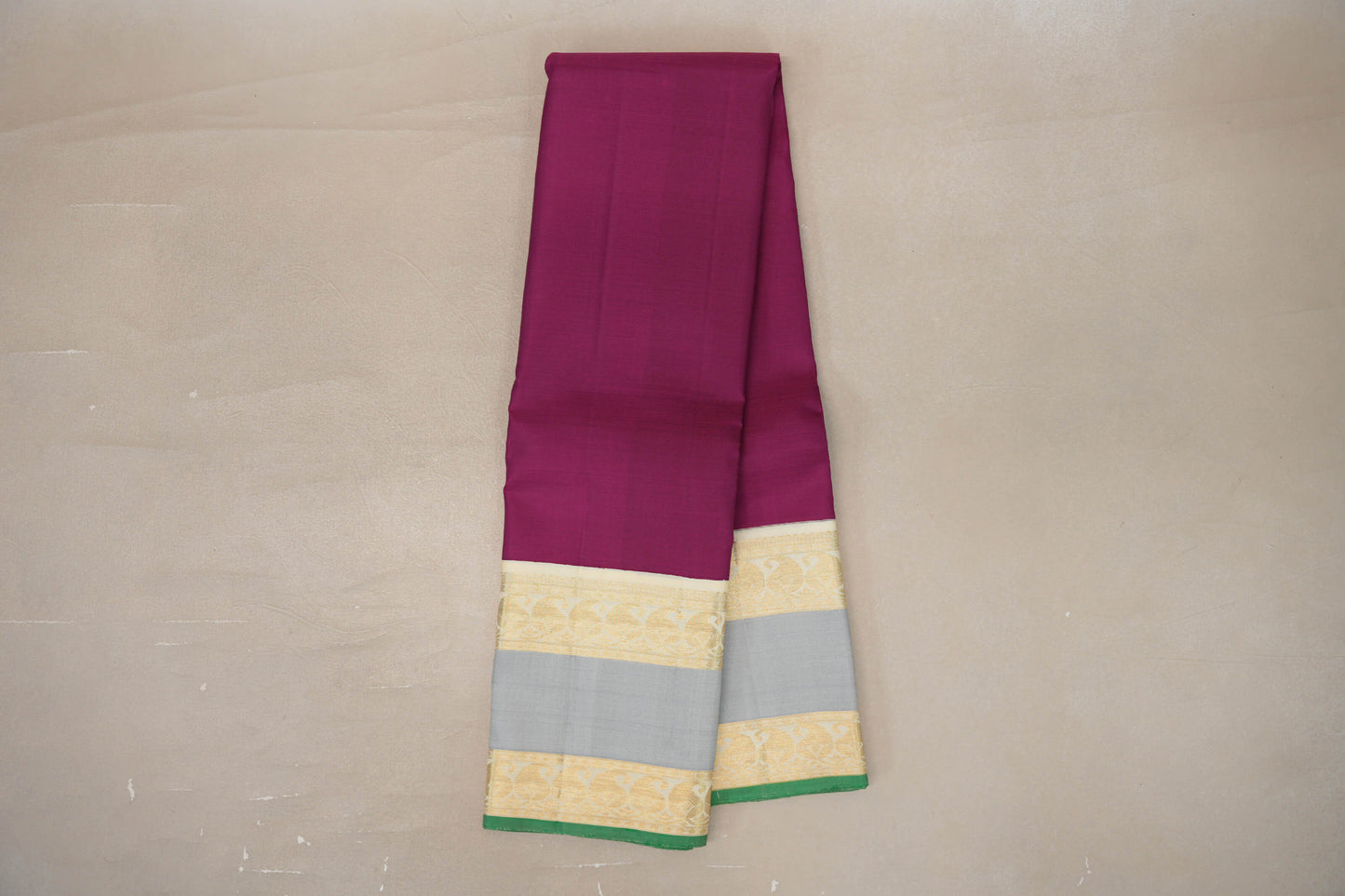 Deep Magenta with Cream Rettai Pettu Borders Vintage Kanjivaram Silk Saree by Shreenivas Silks PSSR019624