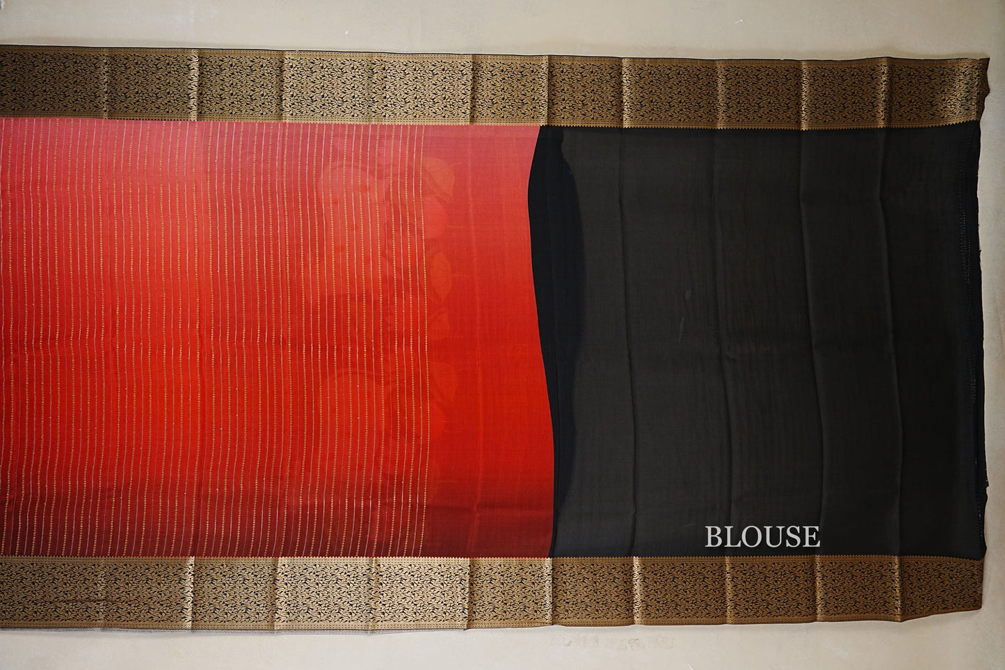 Dual Tone Deep Pink and Rust with Black Borders Mysore Silk Saree blouse