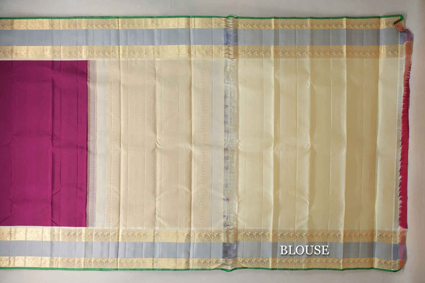 Deep Magenta with Cream Rettai Pettu Borders Vintage Kanjivaram Silk Saree by Shreenivas Silks PSSR019624