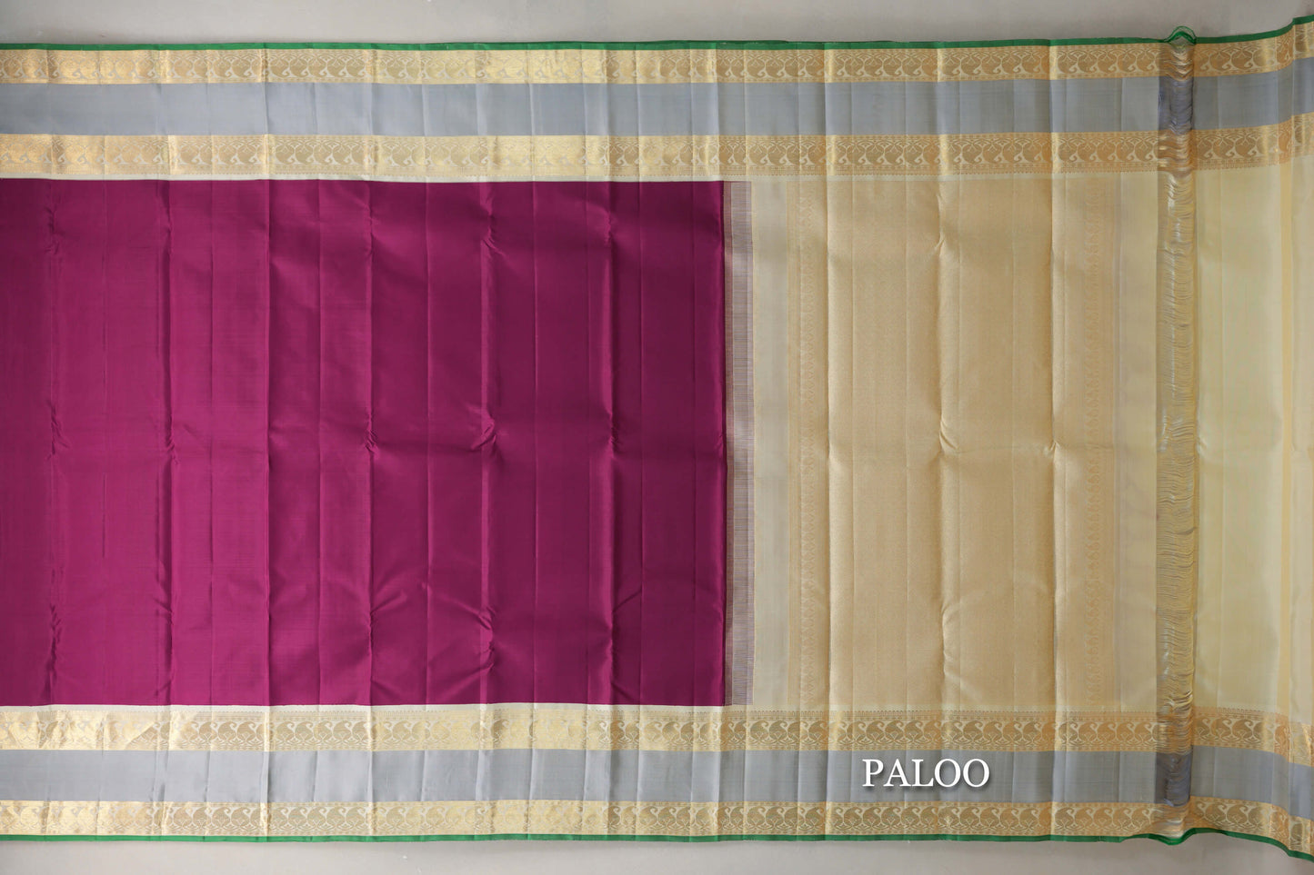 Deep Magenta with Cream Rettai Pettu Borders Vintage Kanjivaram Silk Saree by Shreenivas Silks PSSR019624