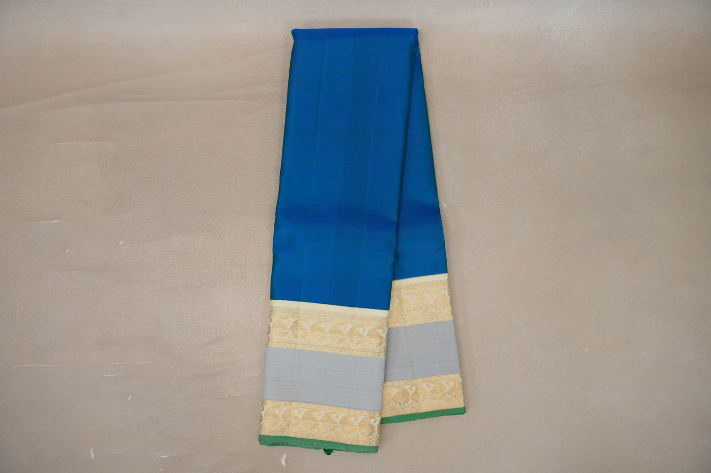 Peacock Blue with Cream Rettai Pettu Borders Vintage Kanjivaram Silk Saree by Shreenivas Silks PSSR019625