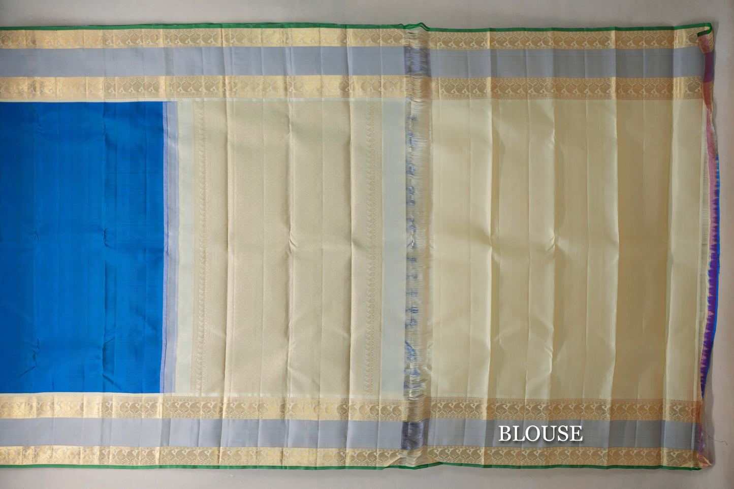 Peacock Blue with Cream Rettai Pettu Borders Vintage Kanjivaram Silk Saree by Shreenivas Silks PSSR019625