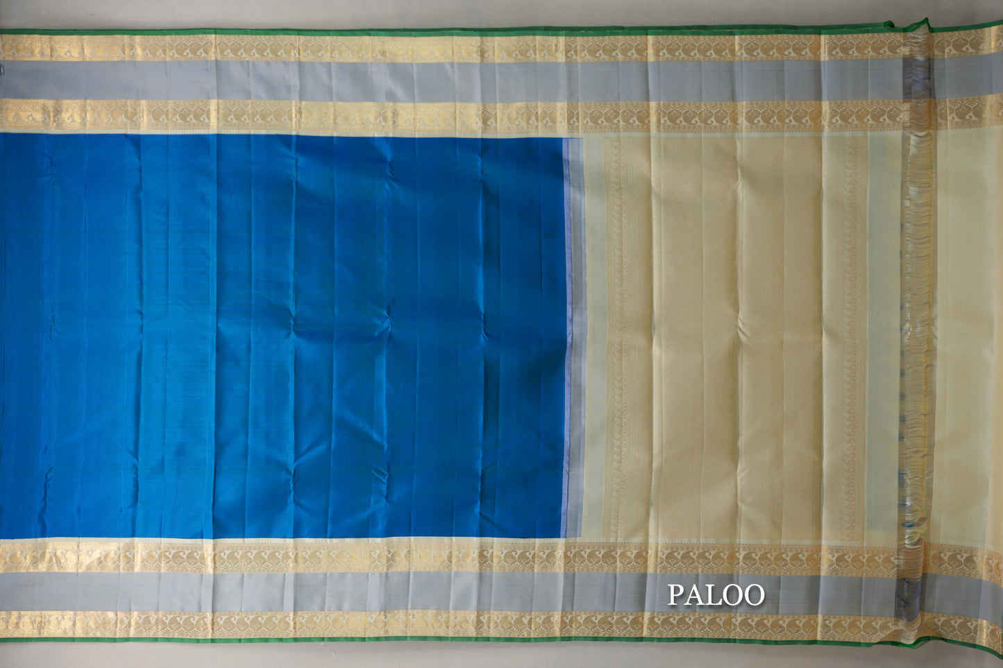 Peacock Blue with Cream Rettai Pettu Borders Vintage Kanjivaram Silk Saree by Shreenivas Silks PSSR019625