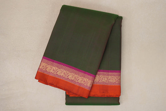 Dual Tone of Forest Green and Deep Maroon with Magenta Borders and Rust Orange Selvedge Vintage Kanjivaram Silk Saree by Shreenivas Silks PSSR019626