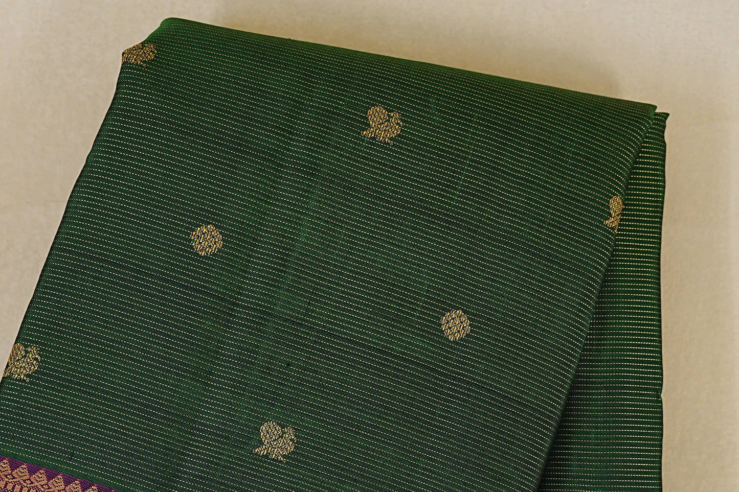Bottle Green with Magenta Borders Heirloom Kanjivaram Silk Saree  body zoom