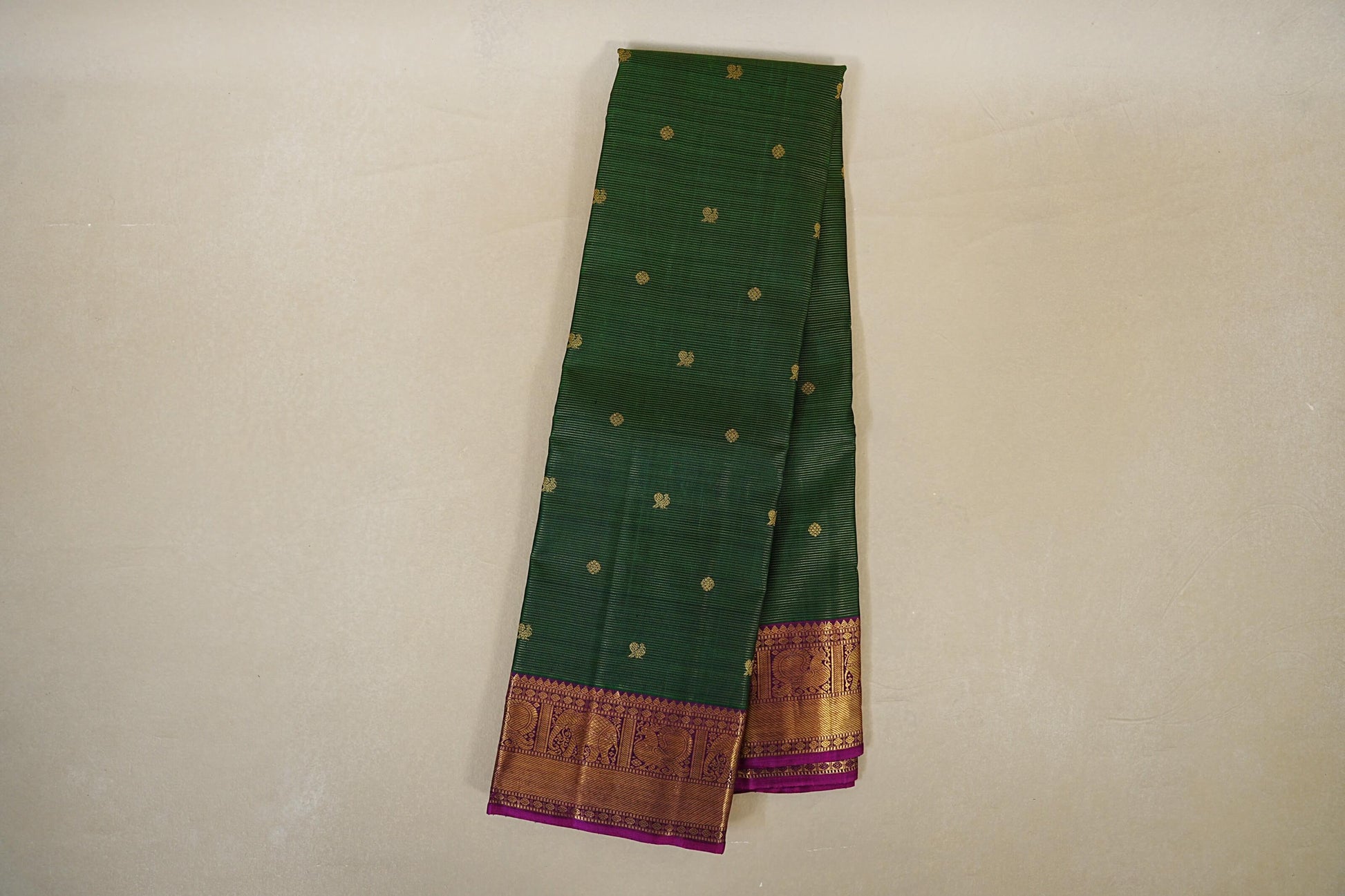 Bottle Green with Magenta Borders Heirloom Kanjivaram Silk Saree  online
