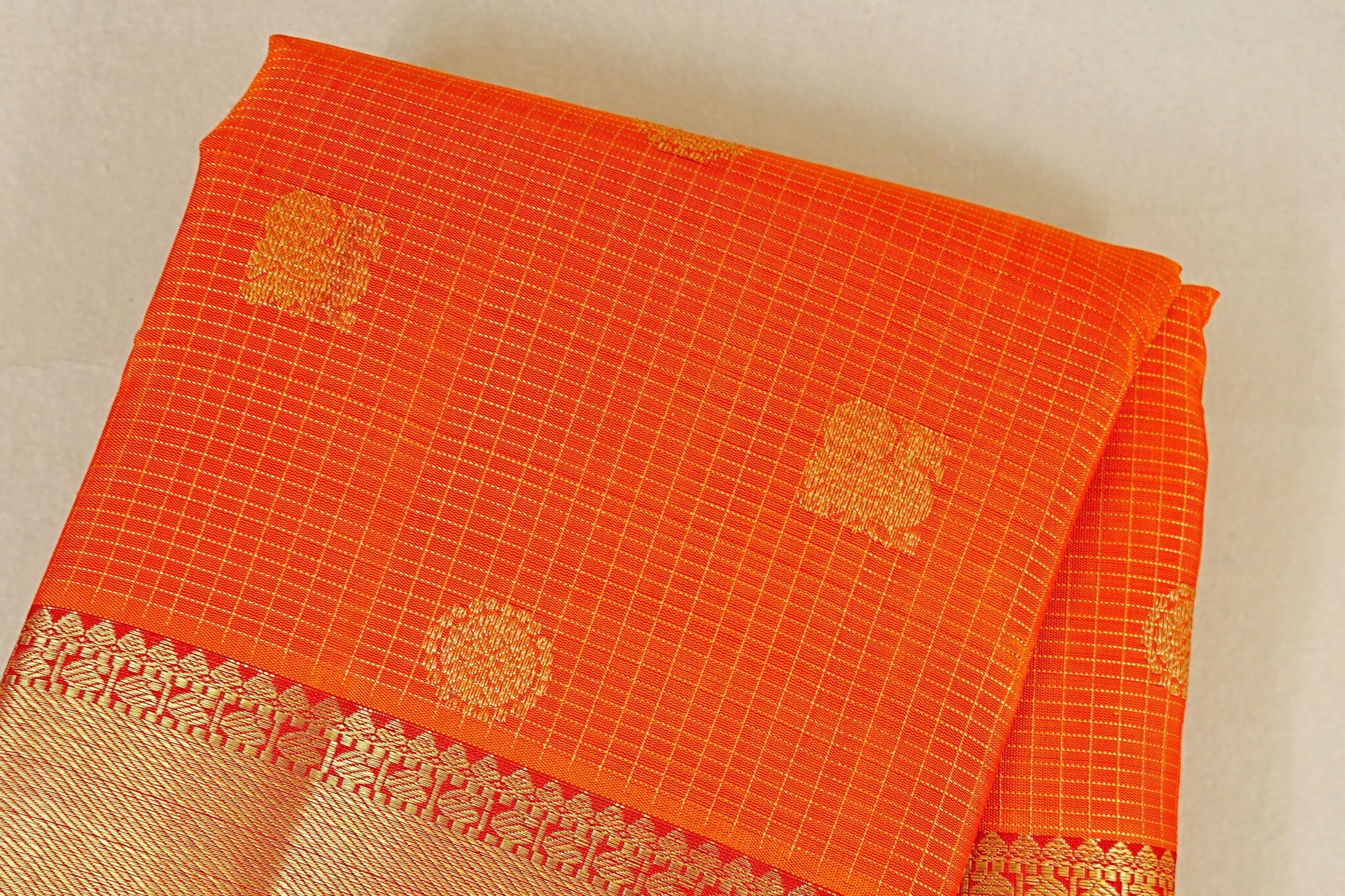 Reddish Orange Heirloom Kanjivaram Silk Saree body zoom
