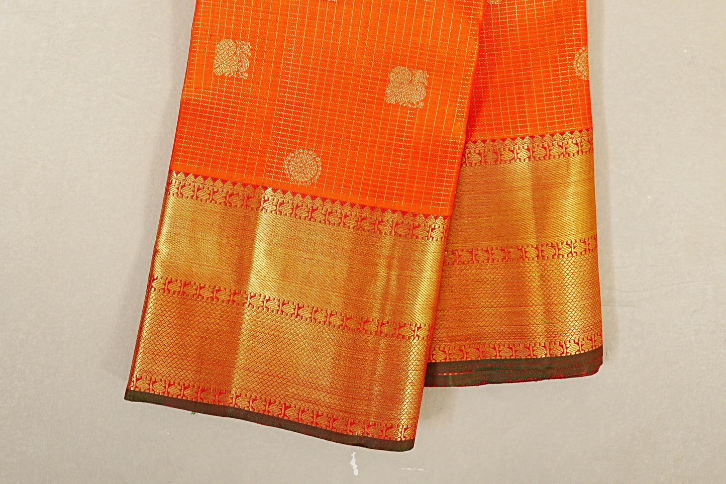 Reddish Orange Heirloom Kanjivaram Silk Saree borders zoom