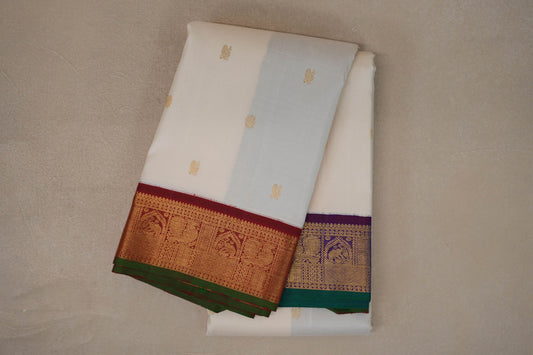 Cream with Deep Maroon and Deep Violet Borders Vintage Kanjivaram Silk Saree by Shreenivas Silks PSSR019628