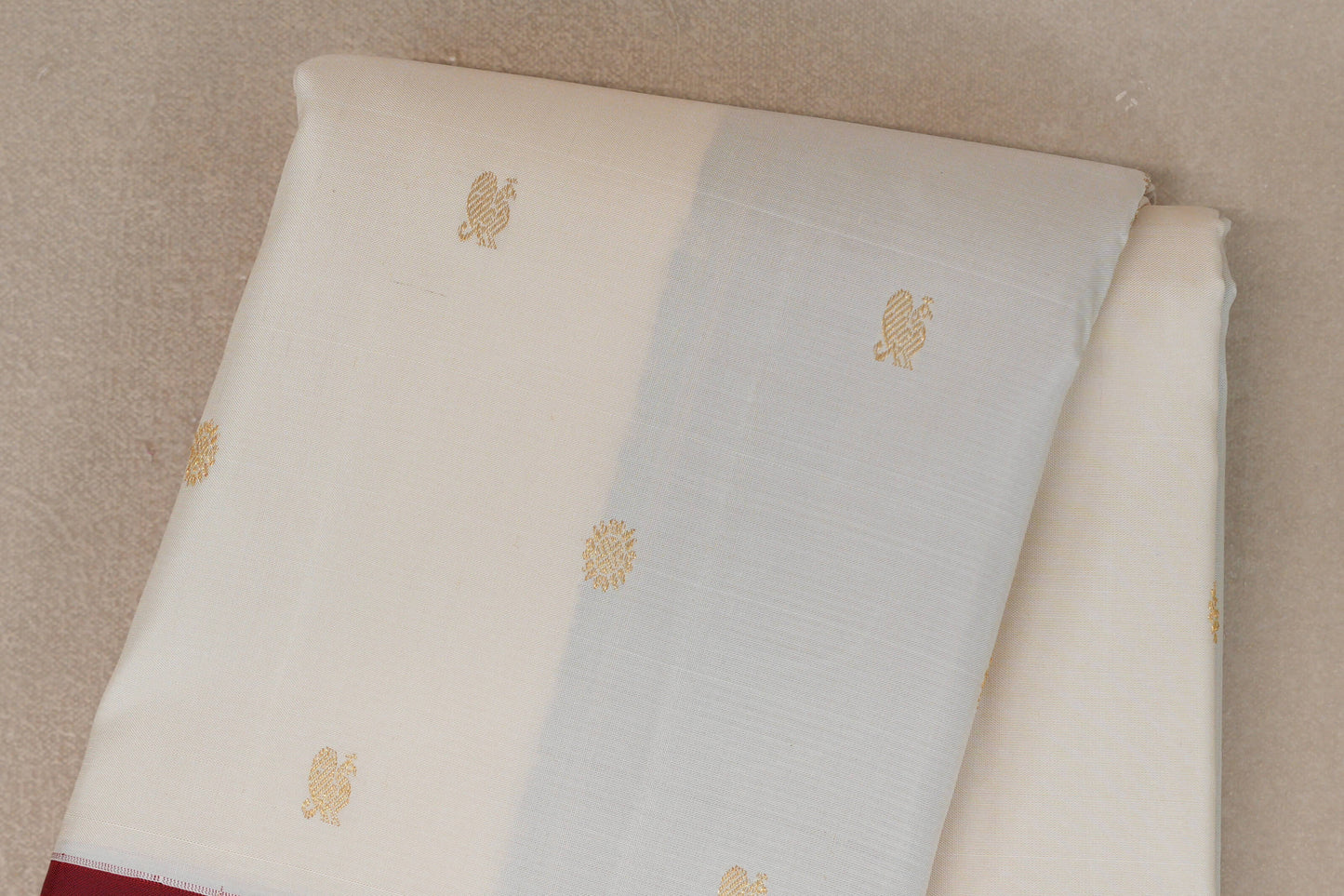 Cream with Deep Maroon and Deep Violet Borders Vintage Kanjivaram Silk Saree by Shreenivas Silks PSSR019628