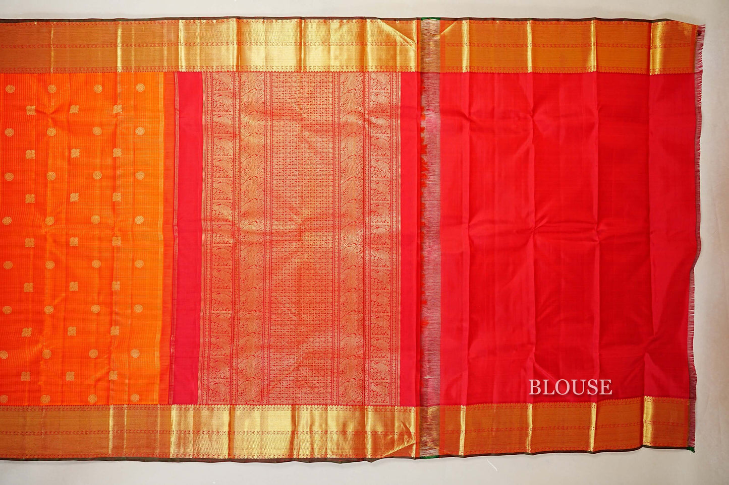 Reddish Orange Heirloom Kanjivaram Silk Saree blouse
