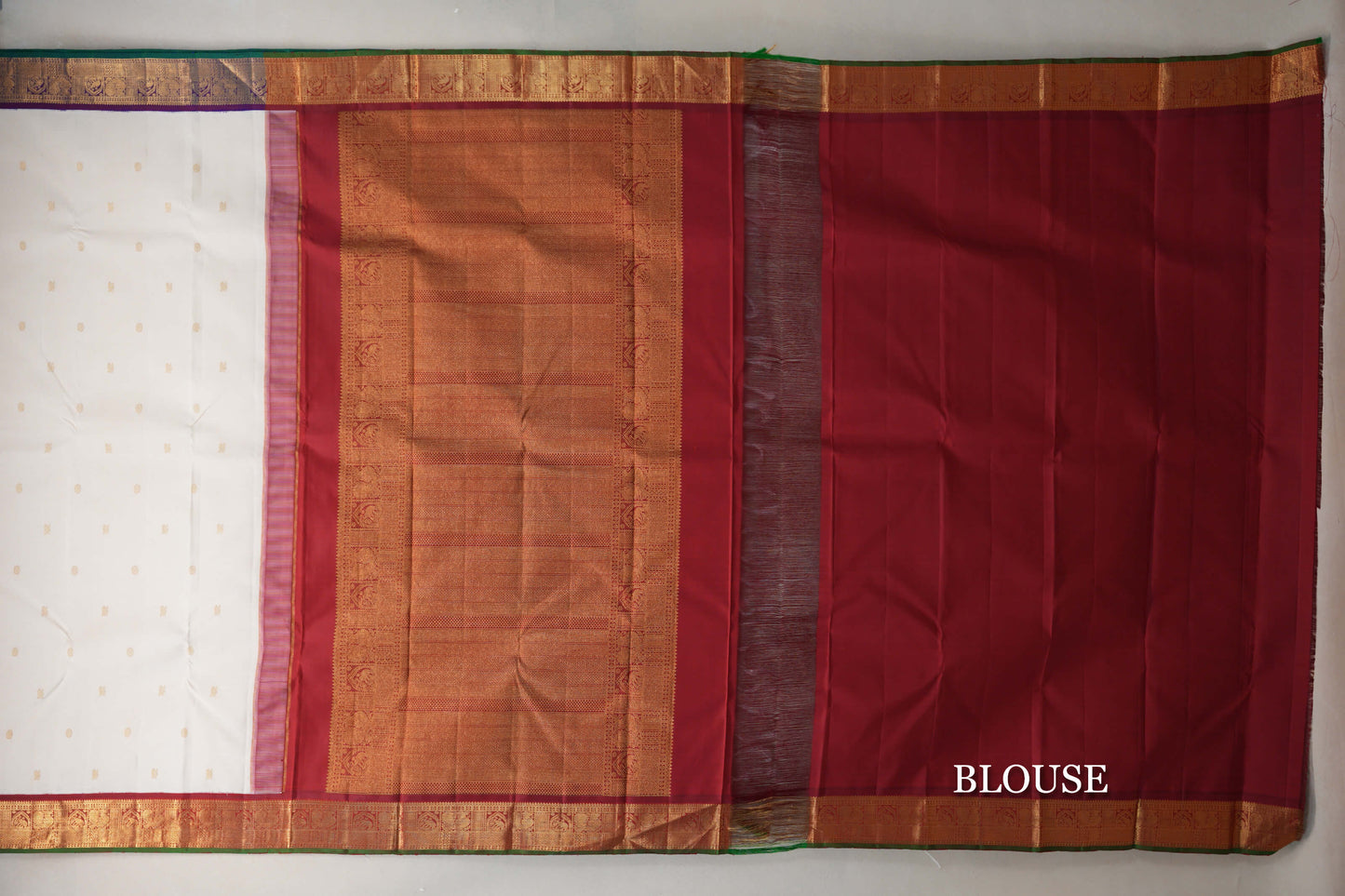 Cream with Deep Maroon and Deep Violet Borders Vintage Kanjivaram Silk Saree by Shreenivas Silks PSSR019628