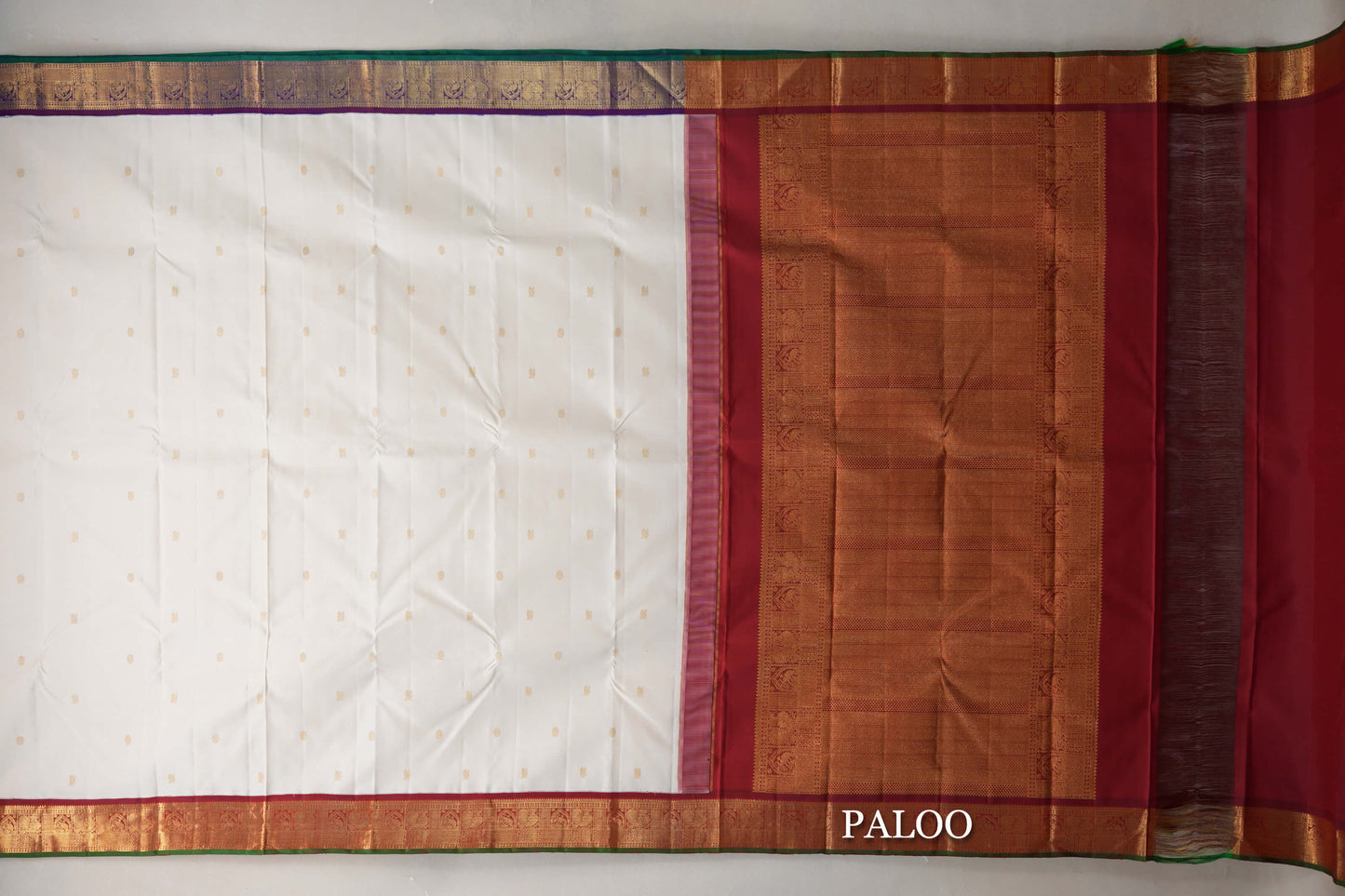 Cream with Deep Maroon and Deep Violet Borders Vintage Kanjivaram Silk Saree by Shreenivas Silks PSSR019628