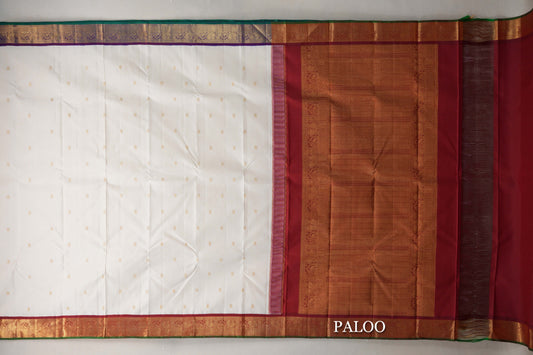 Cream with Deep Maroon and Deep Violet Borders Vintage Kanjivaram Silk Saree by Shreenivas Silks PSSR019628