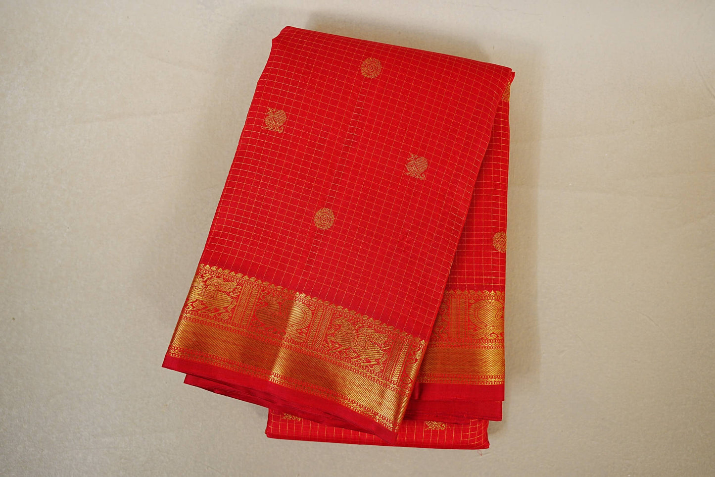 folded Red Heirloom Kanjivaram Silk Saree  
