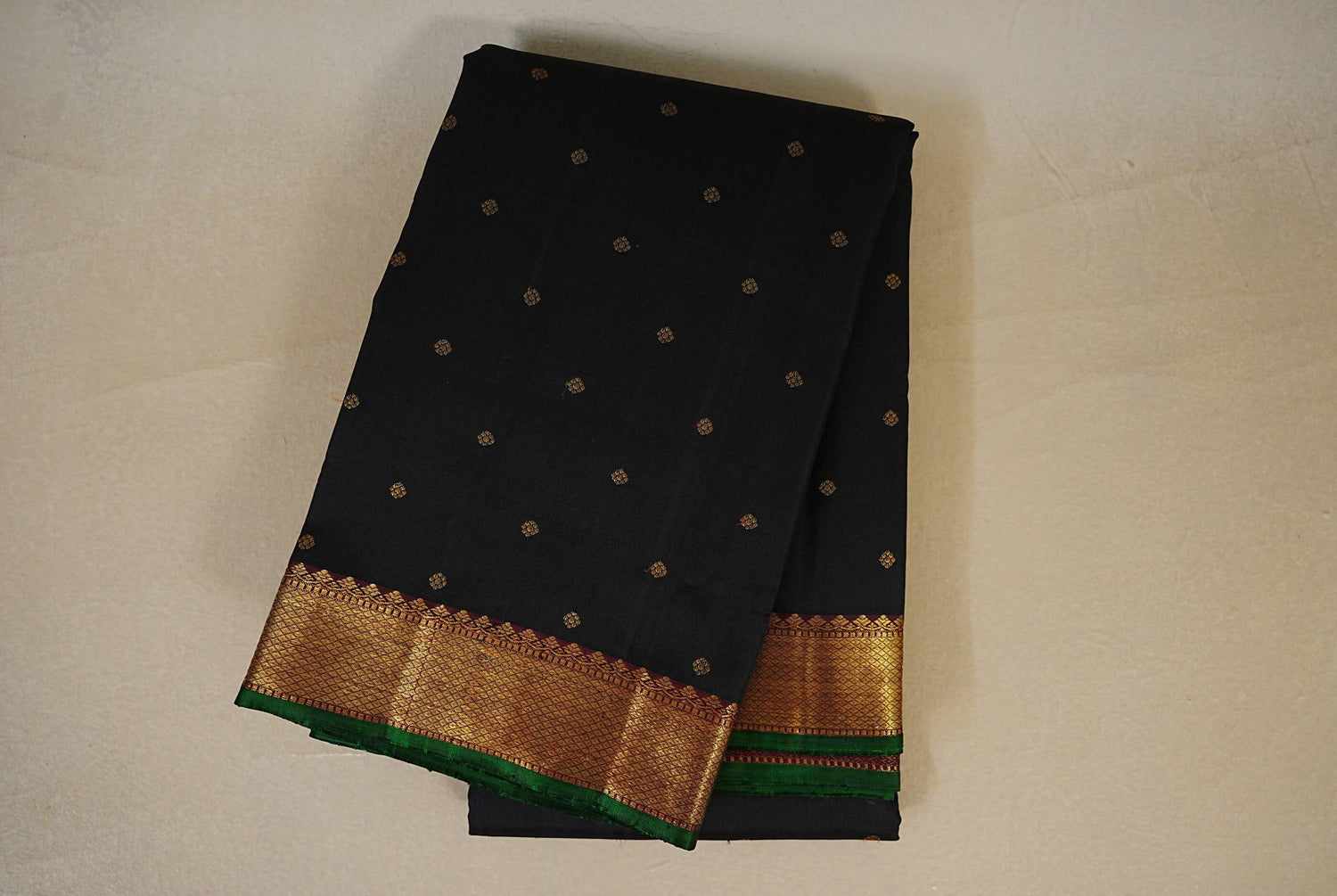 folded Black Heirloom Kanjivaram Silk Saree