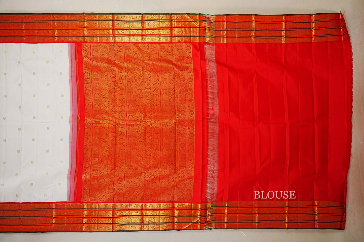 Off White with Bright Red Borders Vintage Kanjivaram Silk Saree blouse