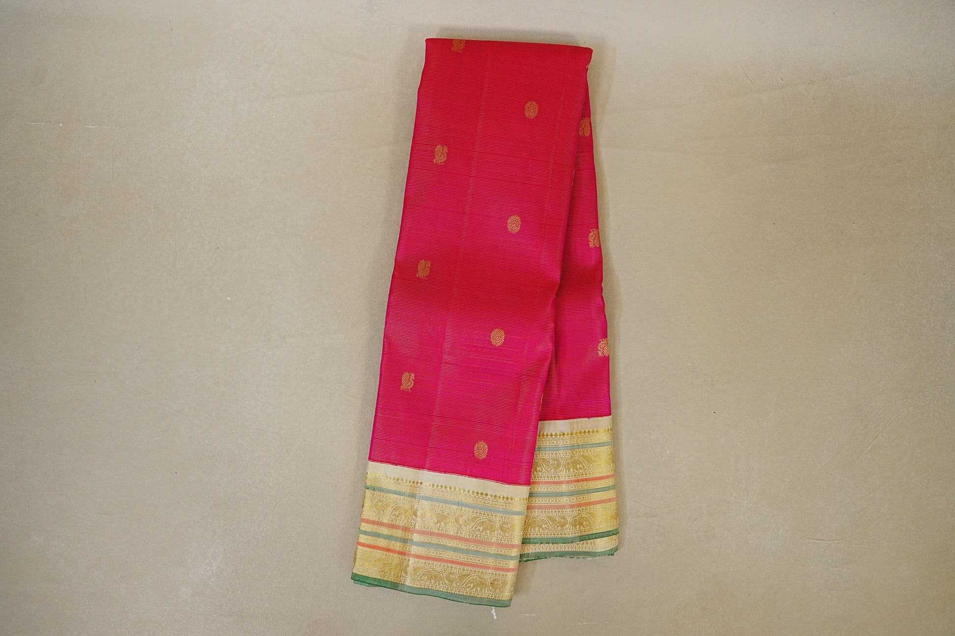 Rani Pink with Cream Borders  Vaira Oosi Vintage Kanjivaram Silk Saree